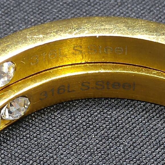 Gold Rhinestone Hoop Earrings 316L Stainless Steel Pierced 1.5" Vintage - Picture 6 of 9